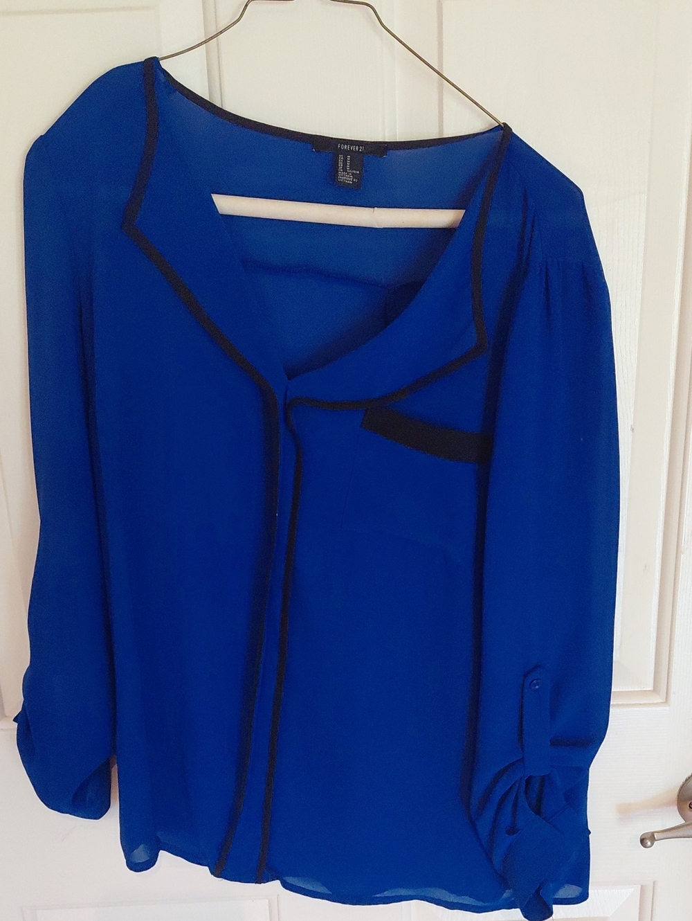 Forever 21 Royal Blue Blouse with Black Trim